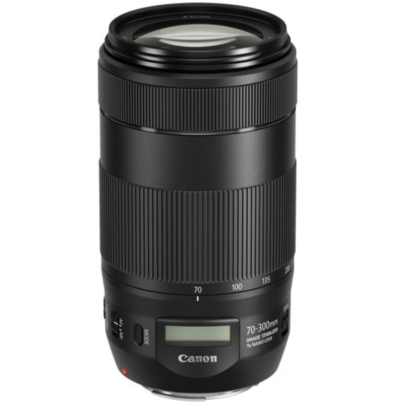 در تصویر مشاهده می‌کنید لنز حرفه‌ای Canon EF 70-300mm IS II USM با طراحی مدرن و بدنه‌ای مقاوم که برای عکاسان حرفه‌ای و علاقه‌مندان به عکاسی طبیعت، ورزشی و پرتره انتخابی ایده‌آل است