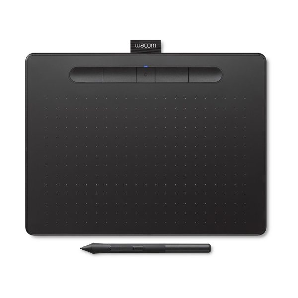 تصویر قلم نوری Wacom CTL‑6100WLK‑N با طراحی باریک و جمع‌وجور، قلم بدون باتری، دکمه‌های میانبر و سطح فعال مناسب طراحی دیجیتال، آموزش و ویرایش حرفه‌ای.