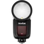 فلاش اسپیدلایت Godox V1 Flash for Canon با طراحی سر گرد، چراغ مدل‌سازی LED و ساختار جمع‌وجور، مناسب نورپردازی پرتره‌ای نرم و حرفه‌ای است