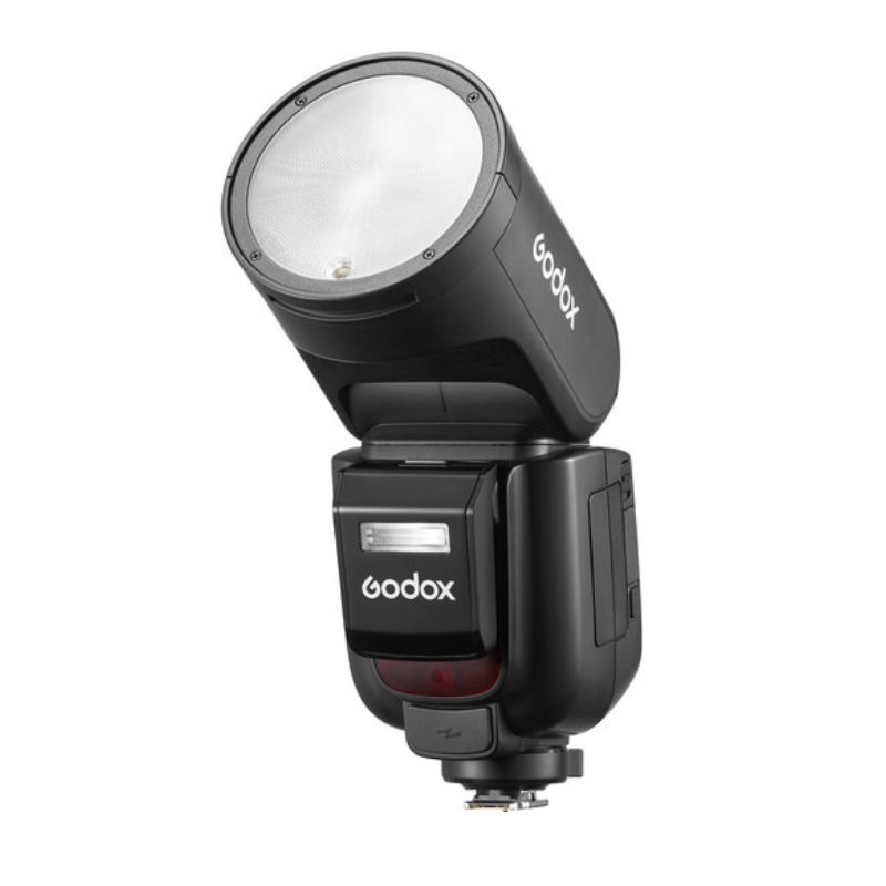 فلاش اسپیدلایت گودکس Godox V1-S Flash for Sony با سر دایره‌ای، نمایشگر LCD و قابلیت چرخش 360 درجه، مناسب عکاسی پرتره و استودیو حرفه‌ای.