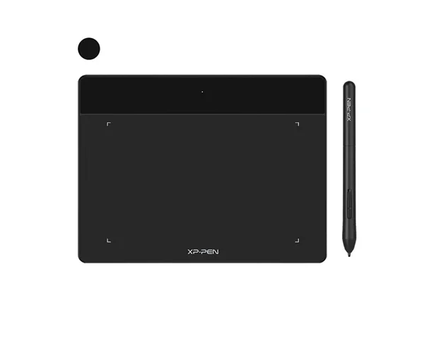 صویر قلم دیجیتال XP-Pen Deco Fun S همراه با تبلت طراحی، نشان‌دهنده قلم بدون باتری با حساسیت فشار، طراحی ارگونومیک و زاویه شیب ۶۰ درجه است